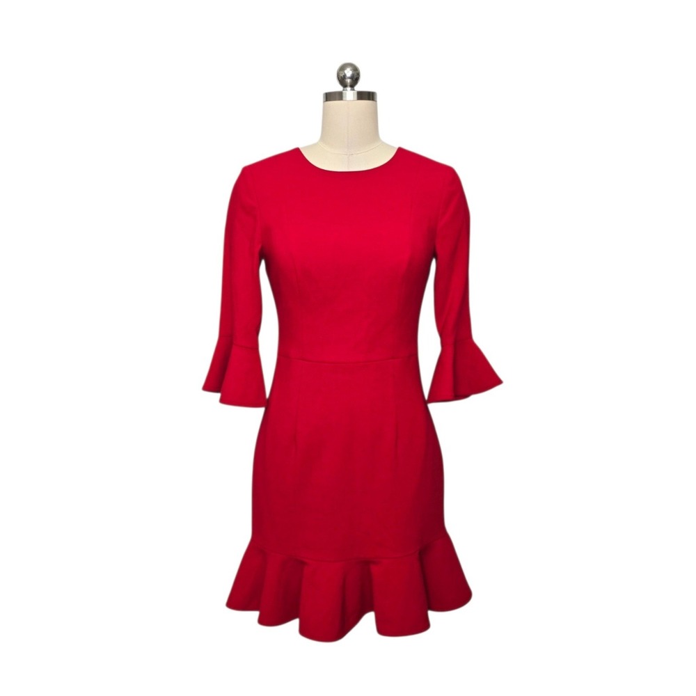 Black Halo Red Bell Sleeve Ruffle Hem Sheath Dress Women's Size 4